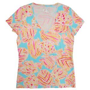 Lilly Pulitzer Michele V-Neck Short Sleeve Top Shirt Women's Small Stretch 70082
